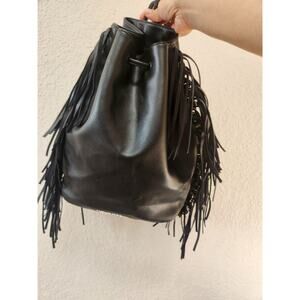Victoria's Secret Drawstring Bag Fringe Backpack Black Large‎